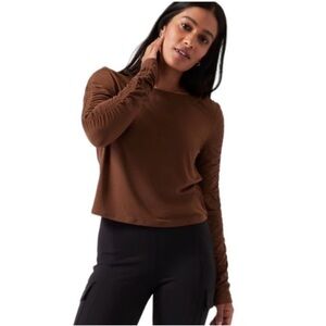 Athleta All Around Ruched Brown Long Sleeve Top Size Large